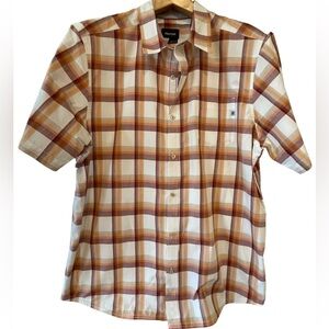 🔥🤎Marmot short-sleeved Men’s XXL shirt orange/rust plaid print. Classic style!